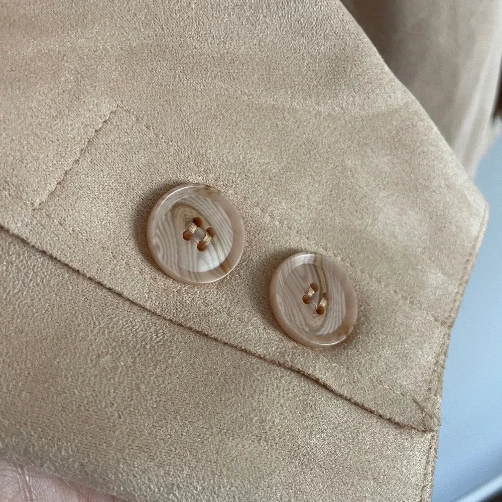 Solitaire Faux Suede Blazer Medium Beige Single Button Professional Chic Neutral - Picture 9 of 11